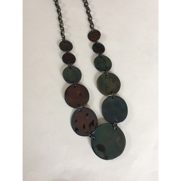 Statement Disk Necklace 20” Copper And Brown Colors - Picture 4 of 5